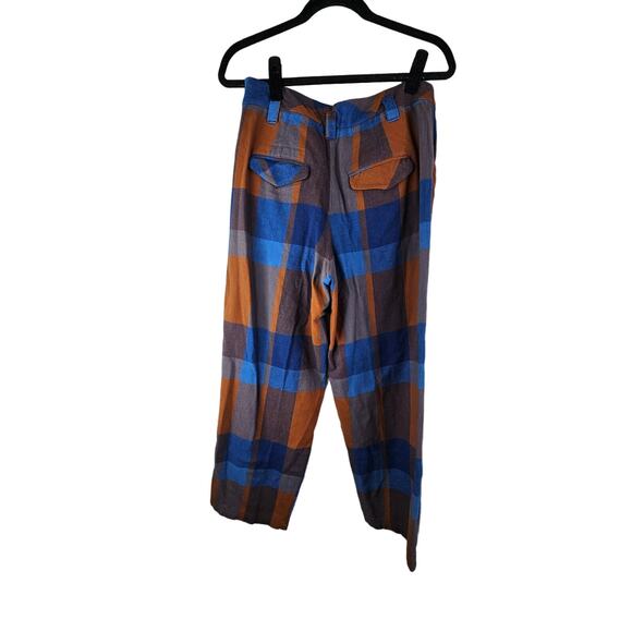NEW Free People 2 Cass Slouch Trouser Pant Blue Brown Plaid Grunge Cowgirl - Picture 5 of 5